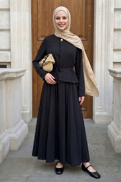 Eteği Dikişli İkili Siyah Takım