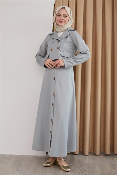 Eteği Düğmeli Gri İkili Takım