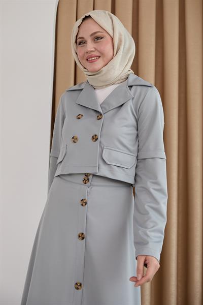 Eteği Düğmeli Gri İkili Takım