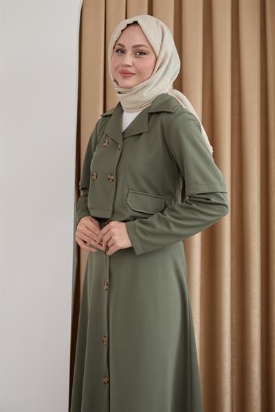 Eteği Düğmeli Haki İkili Takım