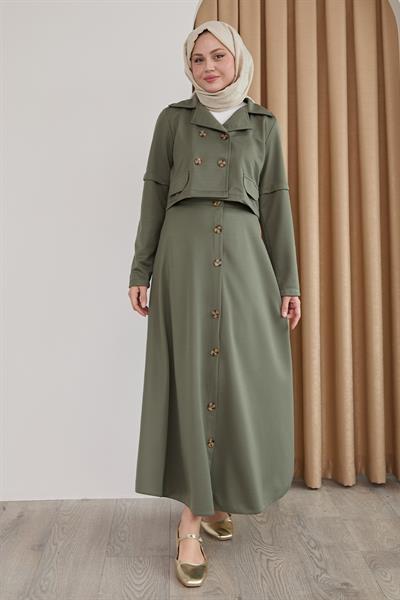 Eteği Düğmeli Haki İkili Takım