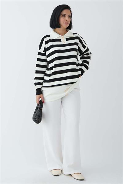 Etek Ucu Düğme Detaylı Siyah Triko Tunik