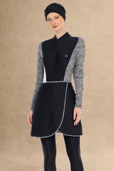 Etekli 5 Parça Beyaz Tesettür Mayo 6002A