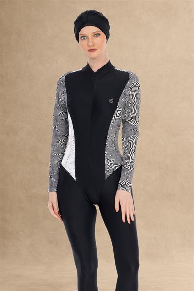 Etekli 5 Parça Beyaz Tesettür Mayo 6002A