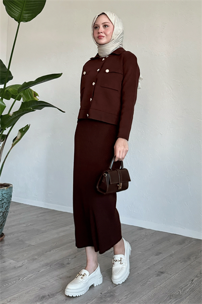 Etekli Ceketli Acı Kahve Takım