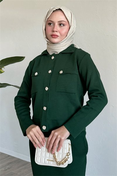 Etekli Ceketli Petrol Yeşili Takım