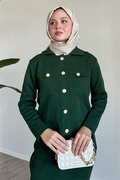 Etekli Ceketli Petrol Yeşili Takım