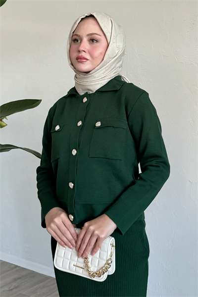 Etekli Ceketli Petrol Yeşili Takım