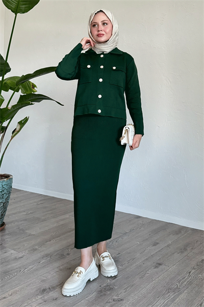 Etekli Ceketli Petrol Yeşili Takım