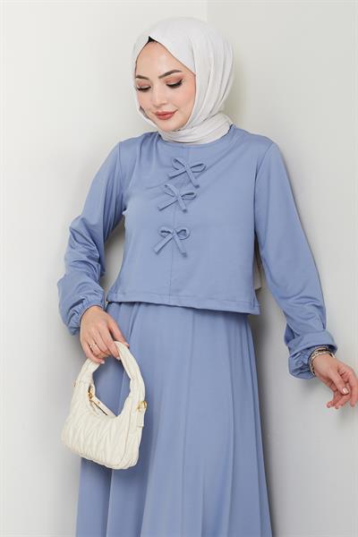 Etekli Fiyonk Detaylı Bebe Mavisi Takım