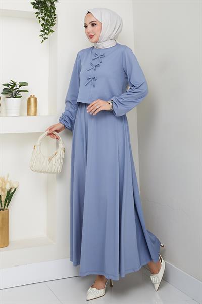 Etekli Fiyonk Detaylı Bebe Mavisi Takım