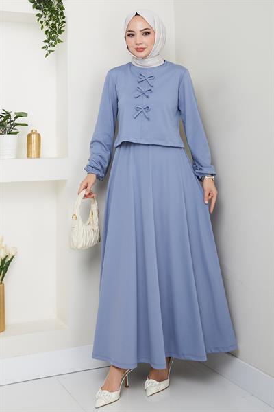 Etekli Fiyonk Detaylı Bebe Mavisi Takım