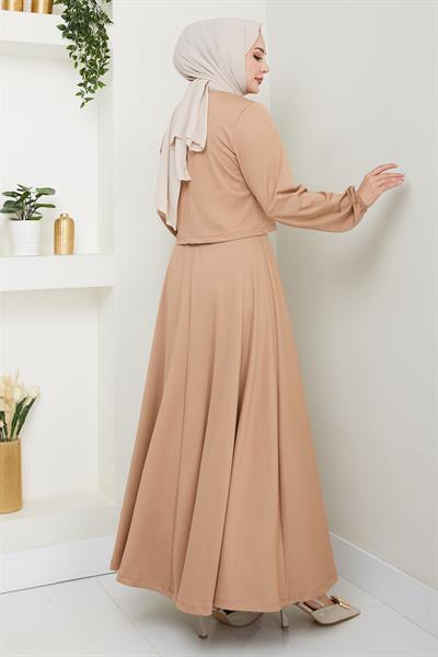 Etekli Fiyonk Detaylı Bej Takım