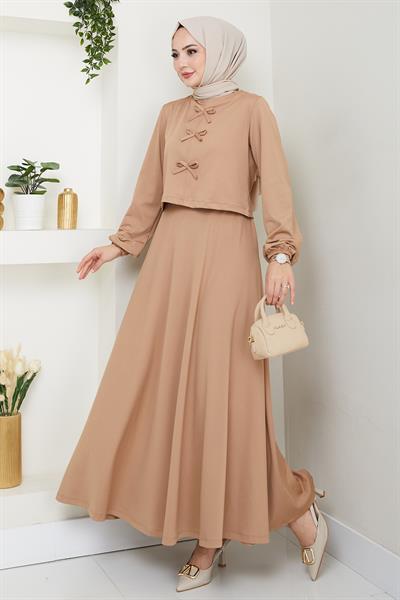 Etekli Fiyonk Detaylı Bej Takım