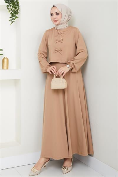 Etekli Fiyonk Detaylı Bej Takım