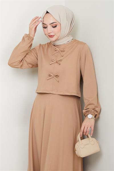 Etekli Fiyonk Detaylı Bej Takım