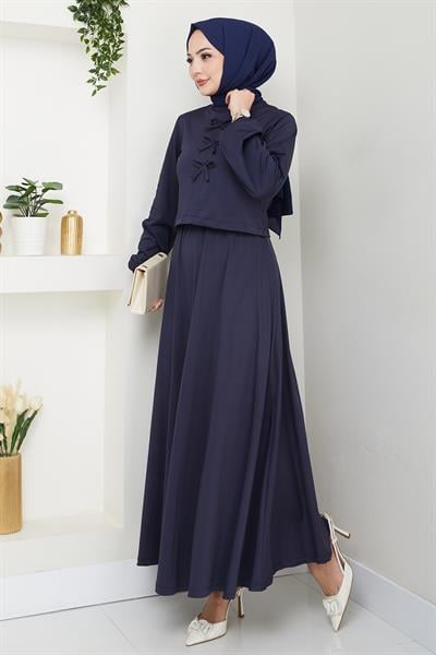 Etekli Fiyonk Detaylı Lacivert Takım