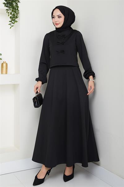 Etekli Fiyonk Detaylı Siyah Takım