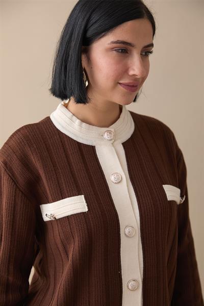 Etekli Hırkalı Acı Kahve Triko Takım