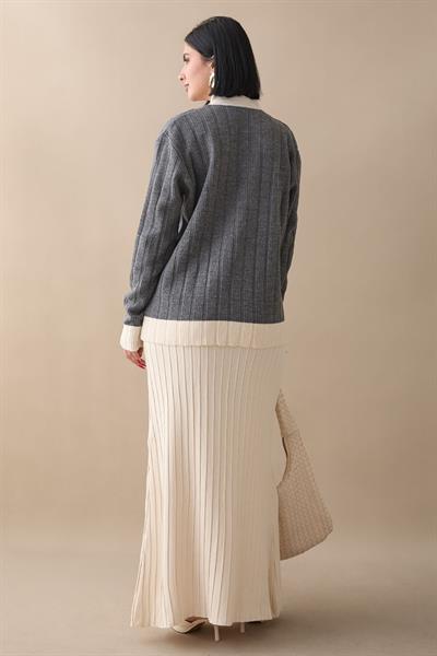 Etekli Hırkalı Antrasit Triko Takım