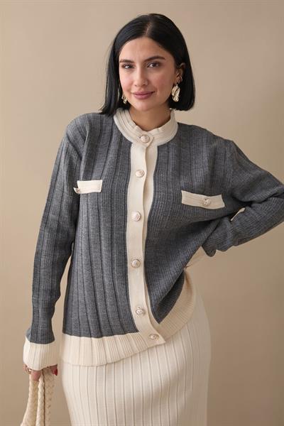 Etekli Hırkalı Antrasit Triko Takım