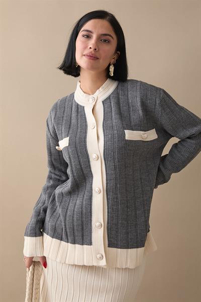 Etekli Hırkalı Antrasit Triko Takım