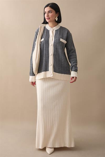 Etekli Hırkalı Antrasit Triko Takım