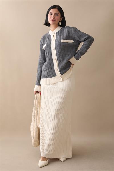 Etekli Hırkalı Antrasit Triko Takım