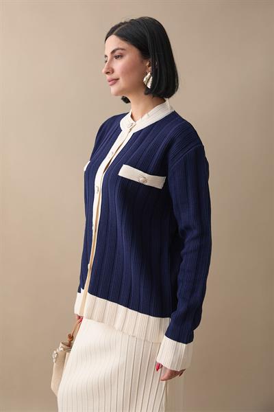 Etekli Hırkalı Lacivert Triko Takım