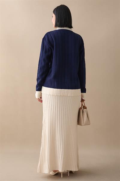 Etekli Hırkalı Lacivert Triko Takım