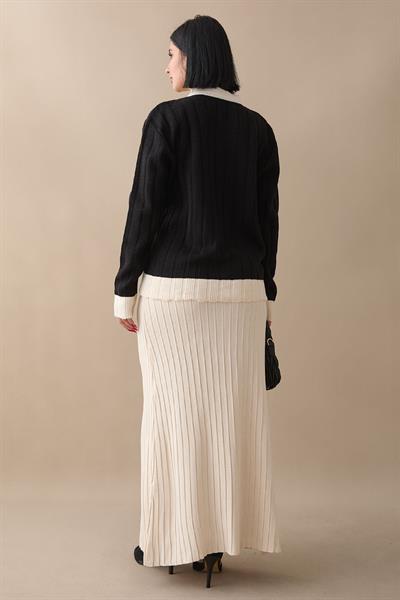 Etekli Hırkalı Siyah Triko Takım