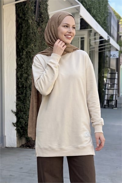 Etiket Detay Basic Bej Tunik