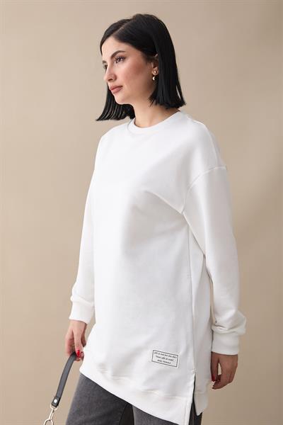 Etiket Detay Basic Beyaz Tunik