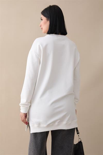 Etiket Detay Basic Beyaz Tunik