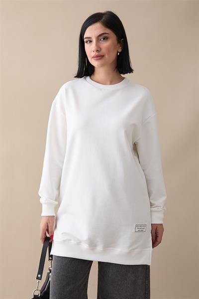Etiket Detay Basic Beyaz Tunik