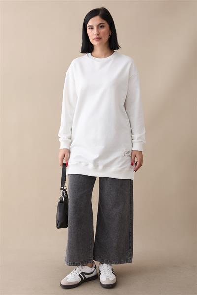 Etiket Detay Basic Beyaz Tunik