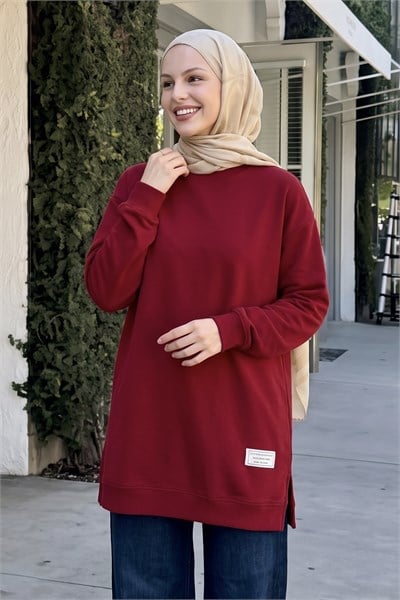 Etiket Detay Basic Bordo Tunik
