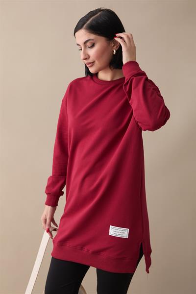 Etiket Detay Basic Bordo Tunik
