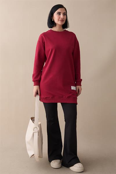 Etiket Detay Basic Bordo Tunik