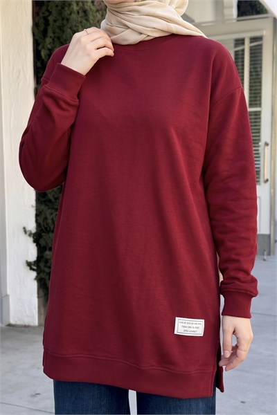 Etiket Detay Basic Bordo Tunik