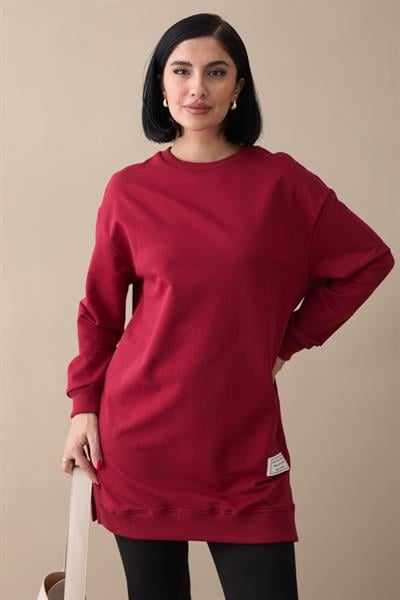 Etiket Detay Basic Bordo Tunik