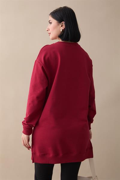 Etiket Detay Basic Bordo Tunik
