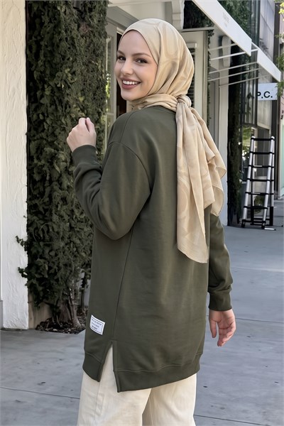 Etiket Detay Basic Haki Tunik