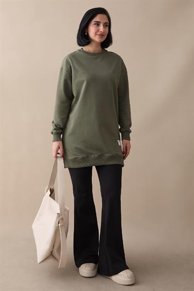 Etiket Detay Basic Haki Tunik