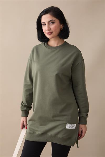 Etiket Detay Basic Haki Tunik