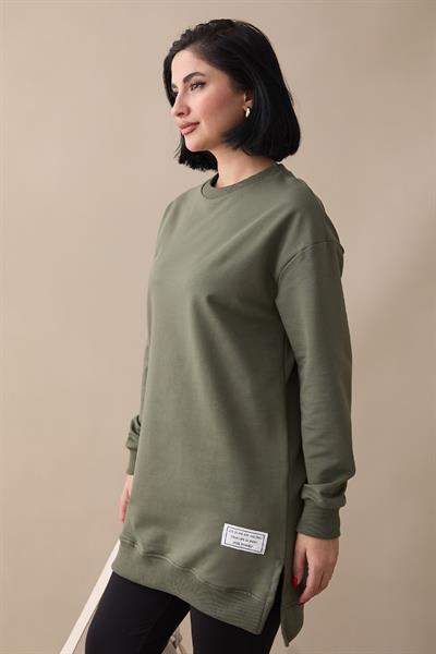 Etiket Detay Basic Haki Tunik