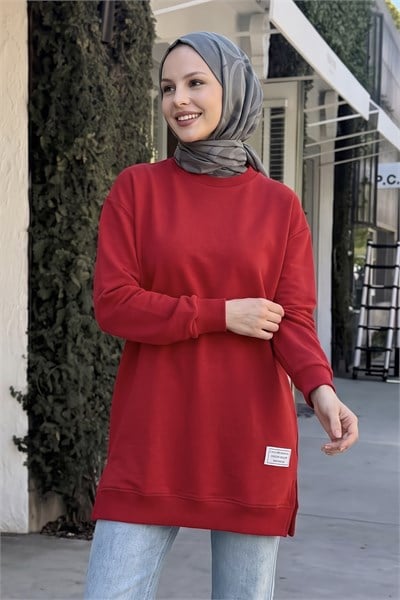 Etiket Detay Basic Kırmızı Tunik