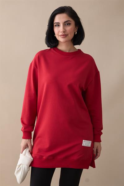Etiket Detay Basic Kırmızı Tunik