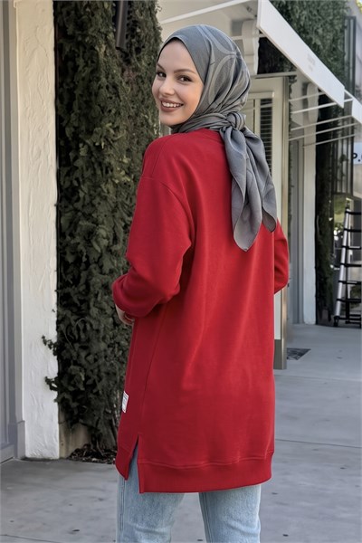 Etiket Detay Basic Kırmızı Tunik
