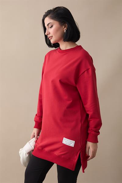 Etiket Detay Basic Kırmızı Tunik